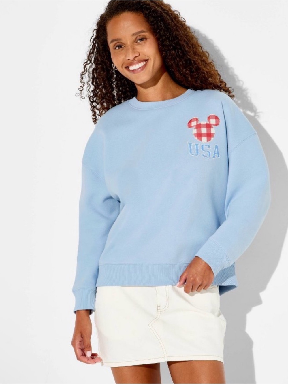 Women’s Medium Mickey Mouse USA Graphic Pullover Sweatshirt-Blue